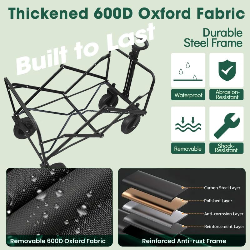 Collapsible Wagon with Wheels, 370lbs Weight Capacity Foldable Beach Wagon with Flexible Handle Portable Utility Wagon Cart for Outdoor, Grocery, Garden, Camping - 6