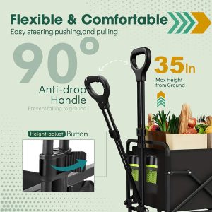 Collapsible Wagon with Wheels, 370lbs Weight Capacity Foldable Beach Wagon with Flexible Handle Portable Utility Wagon Cart for Outdoor, Grocery, Garden, Camping - 7