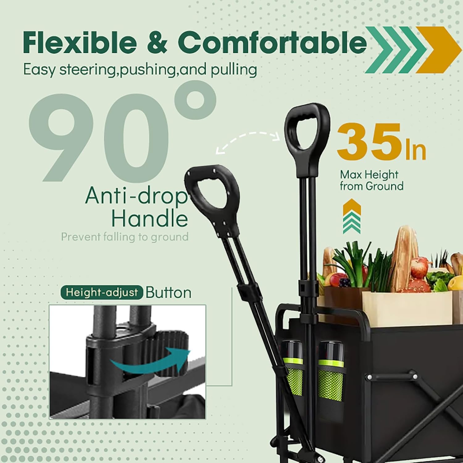 Collapsible Wagon with Wheels, 370lbs Weight Capacity Foldable Beach Wagon with Flexible Handle Portable Utility Wagon Cart for Outdoor, Grocery, Garden, Camping - 7