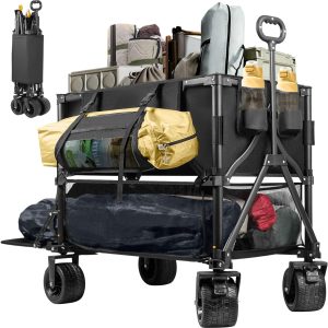 Double Decker Wagon 600lb Capacity & 400L Collapsible Sports Wagon with Big Wheels 54 Extended Utility Folding Cart for Camping Fishing & Outdoor Use - 1