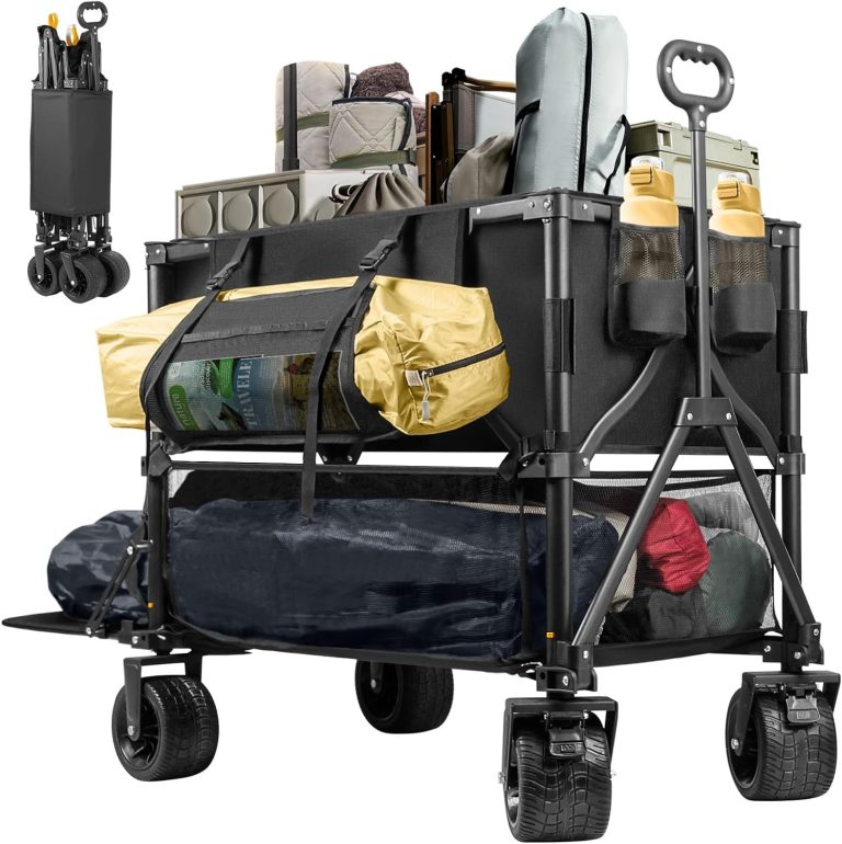 Double Decker Wagon 600lb Capacity & 400L Collapsible Sports Wagon with Big Wheels 54″ Extended Utility Folding Cart for Camping Fishing & Outdoor Use
