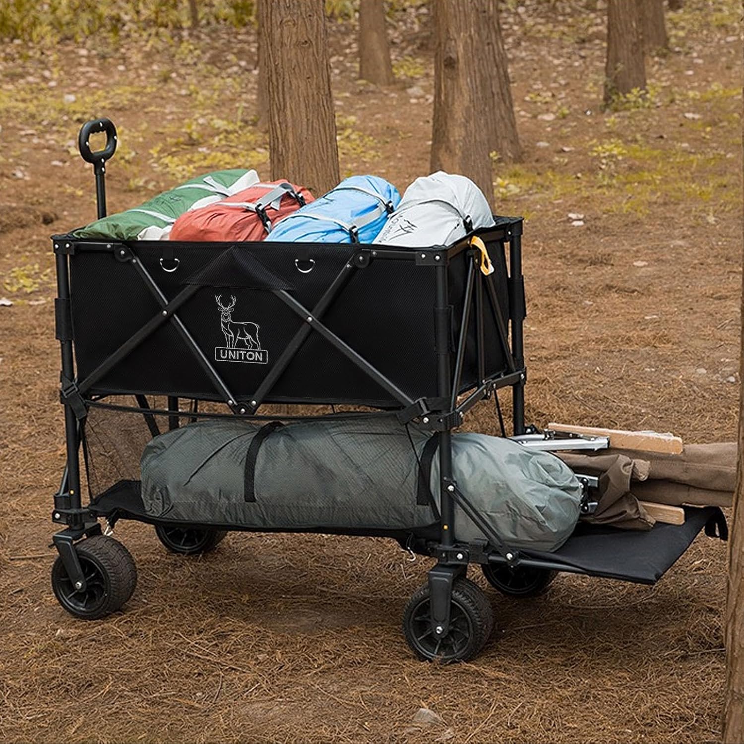 Double Decker Wagon 600lb Capacity & 400L Collapsible Sports Wagon with Big Wheels 54 Extended Utility Folding Cart for Camping Fishing & Outdoor Use - 2