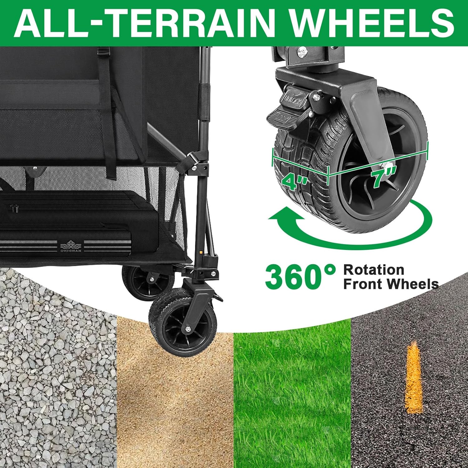 Double Decker Wagon 600lb Capacity & 400L Collapsible Sports Wagon with Big Wheels 54 Extended Utility Folding Cart for Camping Fishing & Outdoor Use - 4