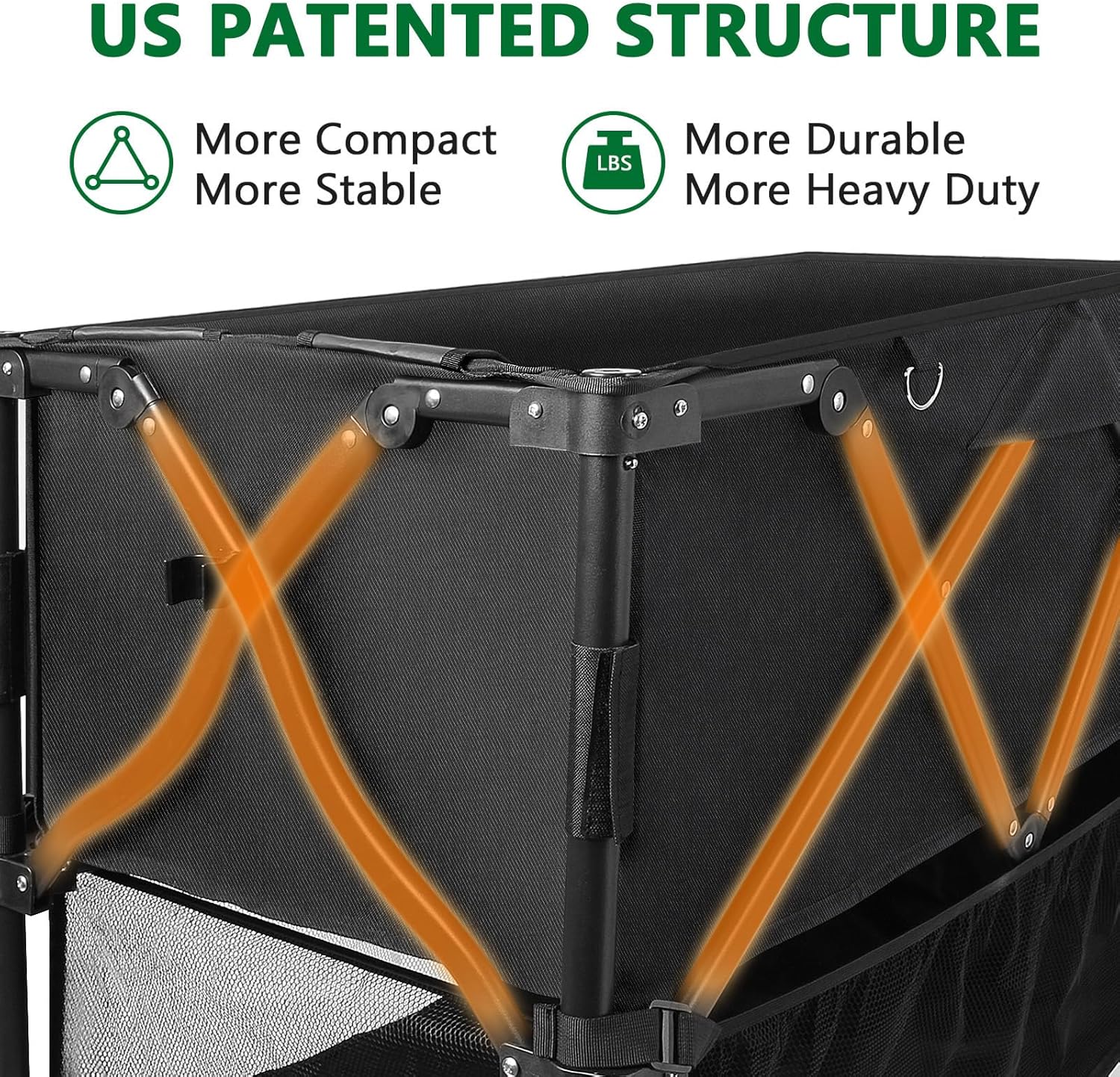 Double Decker Wagon 600lb Capacity & 400L Collapsible Sports Wagon with Big Wheels 54 Extended Utility Folding Cart for Camping Fishing & Outdoor Use - 7