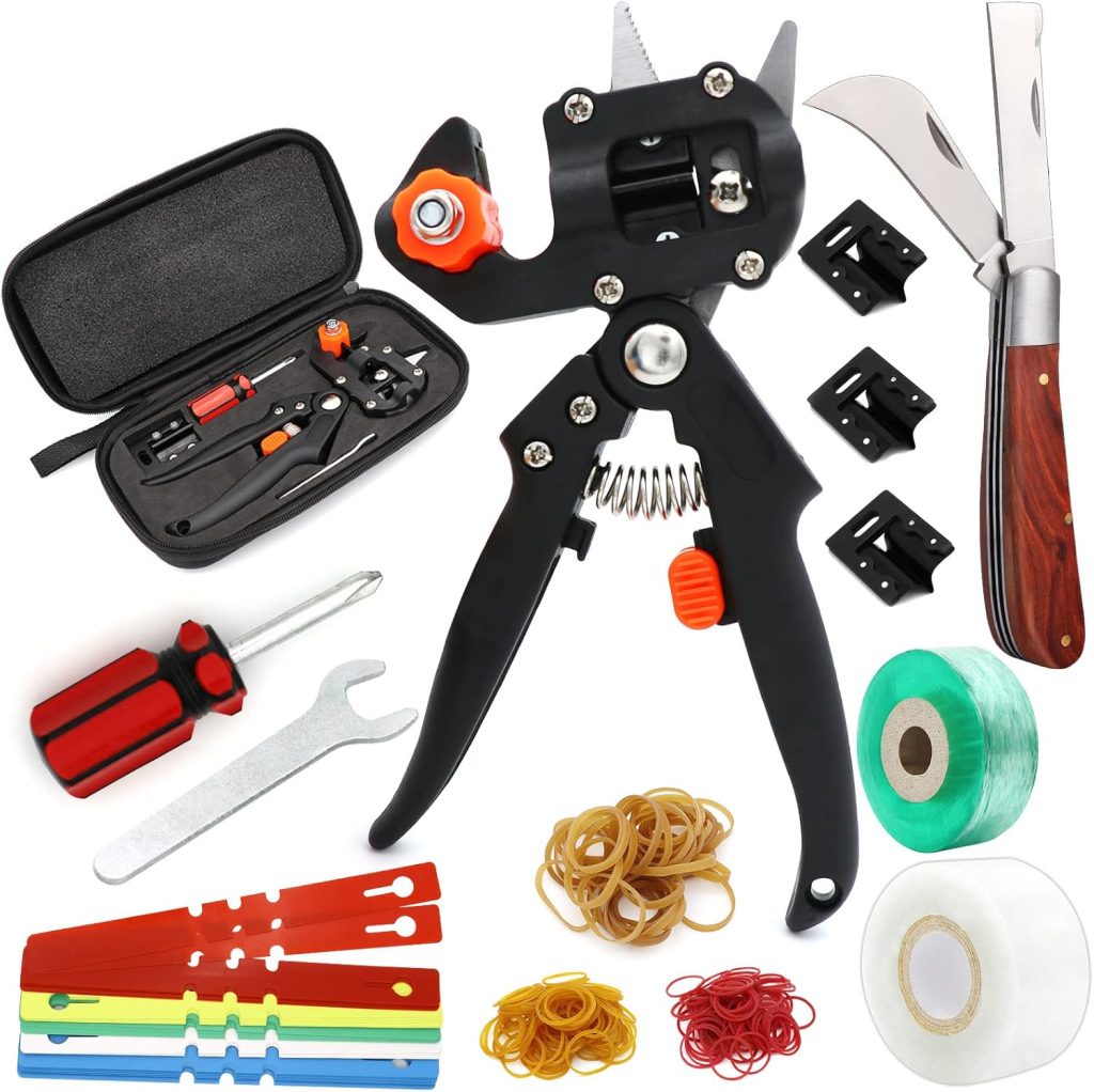 Garden Grafting Tool Kits, ZALALOVA 2 in 1 Pruning Tools Including Grafting Knife Replacement Blades Grafting Tapes Rubber Bands and Labels for Plant Branch Vine Fruit Tree Cutting - 1