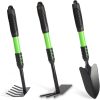 Garden Tool Set, 3 Pack Lightweight Heavy Gardening Kit Including Hand Shovel, Transplant Shovel and Hand Rake with Soft Rubber Non-Slip Handle, for Planting Weeding Digging, Green ﻿- 1