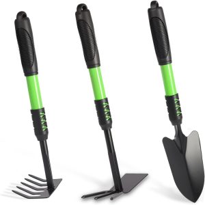 Garden Tool Set, 3 Pack Lightweight Heavy Gardening Kit Including Hand Shovel, Transplant Shovel and Hand Rake with Soft Rubber Non-Slip Handle, for Planting Weeding Digging, Green ﻿- 1