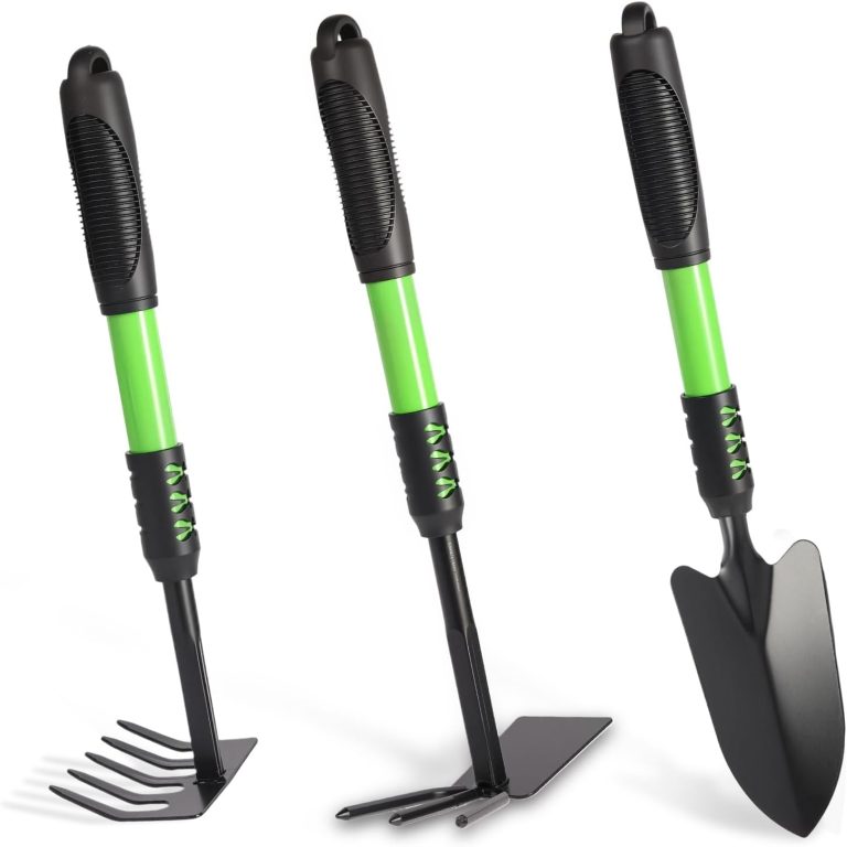 Garden Tool Set, 3 Pack Lightweight Heavy Gardening Kit Including Hand Shovel, Transplant Shovel and Hand Rake with Soft Rubber Non-Slip Handle, for Planting Weeding Digging, Green ﻿