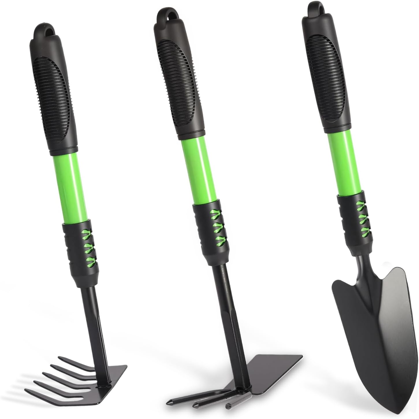 Garden Tool Set, 3 Pack Lightweight Heavy Gardening Kit Including Hand Shovel, Transplant Shovel and Hand Rake with Soft Rubber Non-Slip Handle, for Planting Weeding Digging, Green ﻿- 1
