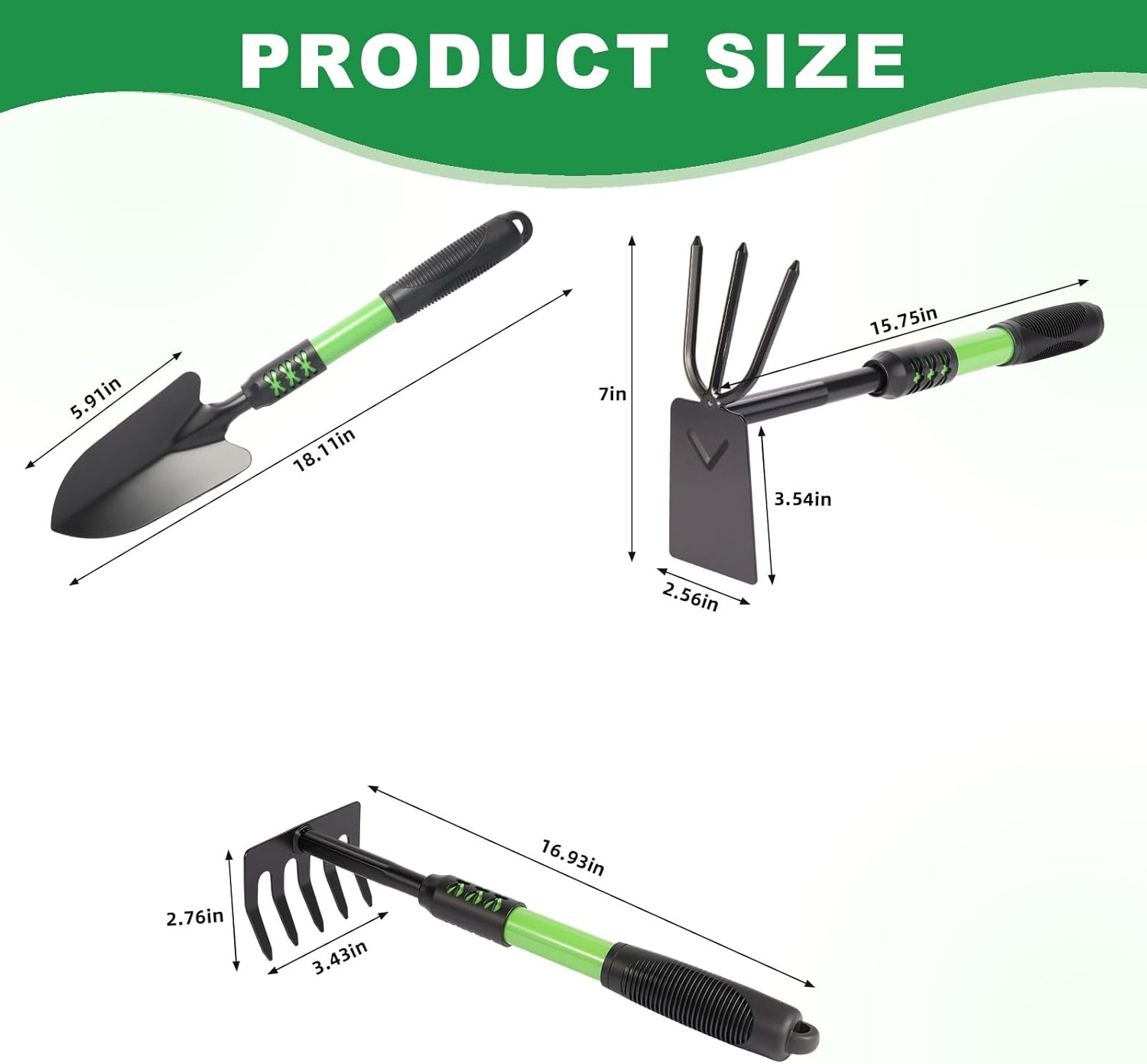 Garden Tool Set, 3 Pack Lightweight Heavy Gardening Kit Including Hand Shovel, Transplant Shovel and Hand Rake with Soft Rubber Non-Slip Handle, for Planting Weeding Digging, Green ﻿ - Image 7