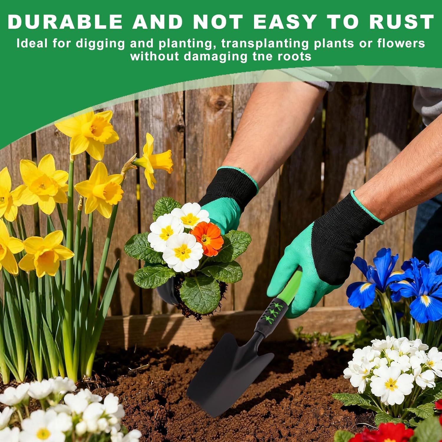 Garden Tool Set, 3 Pack Lightweight Heavy Gardening Kit Including Hand Shovel, Transplant Shovel and Hand Rake with Soft Rubber Non-Slip Handle, for Planting Weeding Digging, Green ﻿ - Image 6