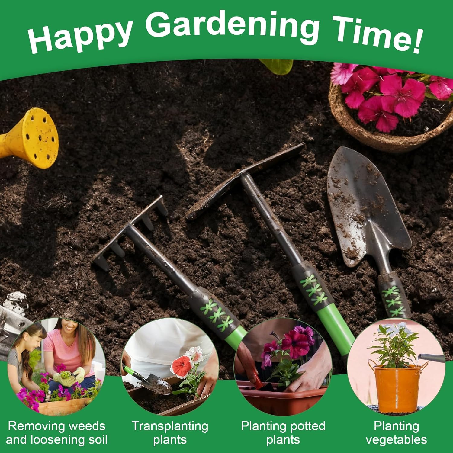 Garden Tool Set, 3 Pack Lightweight Heavy Gardening Kit Including Hand Shovel, Transplant Shovel and Hand Rake with Soft Rubber Non-Slip Handle, for Planting Weeding Digging, Green ﻿ - Image 3