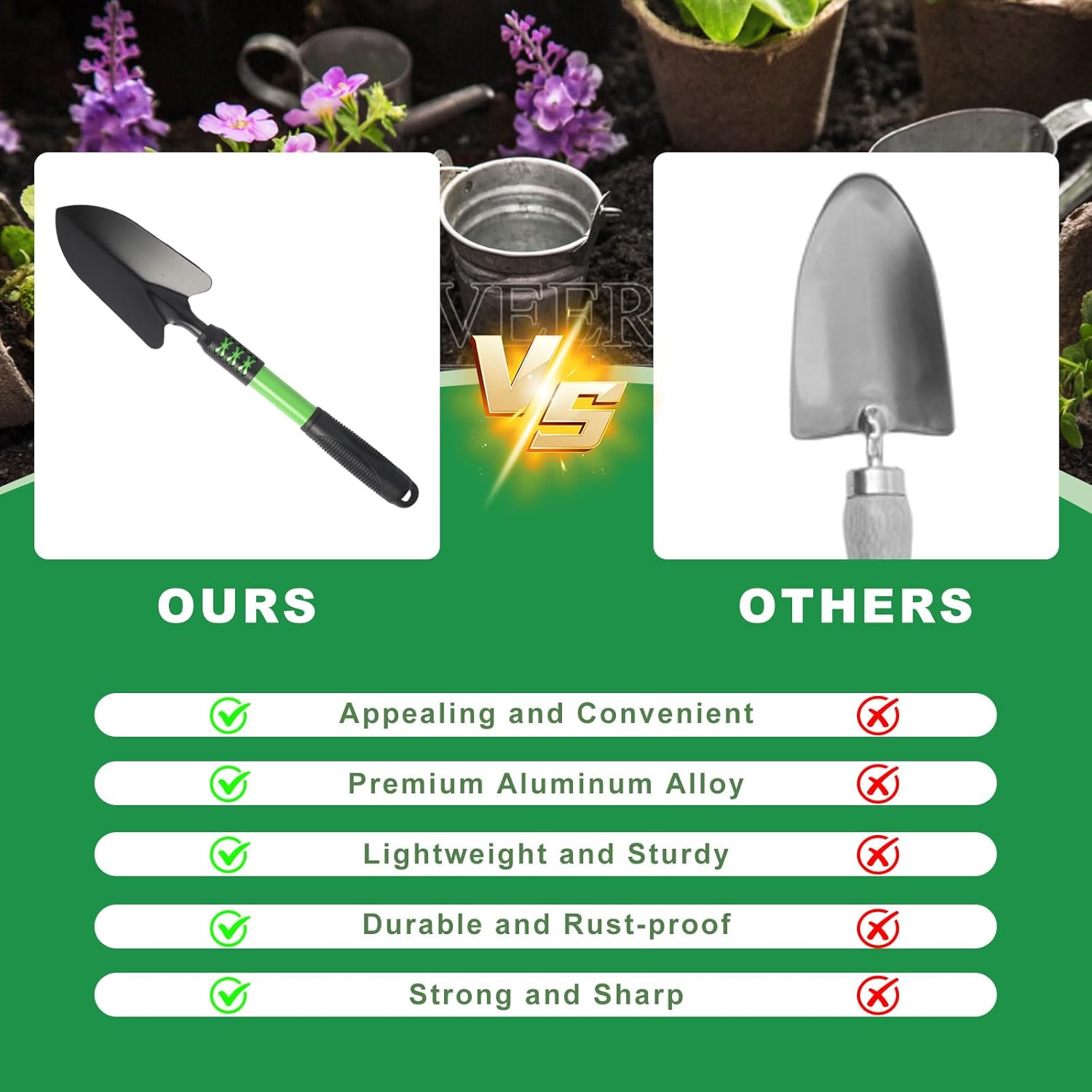Garden Tool Set, 3 Pack Lightweight Heavy Gardening Kit Including Hand Shovel, Transplant Shovel and Hand Rake with Soft Rubber Non-Slip Handle, for Planting Weeding Digging, Green ﻿ - Image 4