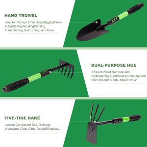 Alternative view of Garden Tool Set, 3 Pack Lightweight Heavy Gardening Kit Including Hand Shovel, Transplant Shovel and Hand Rake with Soft Rubber Non-Slip Handle, for Planting Weeding Digging, Green ﻿
