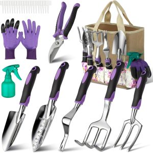 Garden Tools Set, 30 Piece Stainless Steel Gardening Kit with Vintage Floral Tote Bag, Non-Slip Ergonomic Rubber Handle, Ideal Gift for Women & Beginners, for Succulent, Home Garden - 1