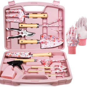 Grenebo 12-Piece Womens Gardening Tools Gift Set, Rust-Proof & Heavy-Duty Garden Tools with Durable Carrying Case, Fashionable & Thoughtful Gardening Gifts for Women&Men (Pink) - 1