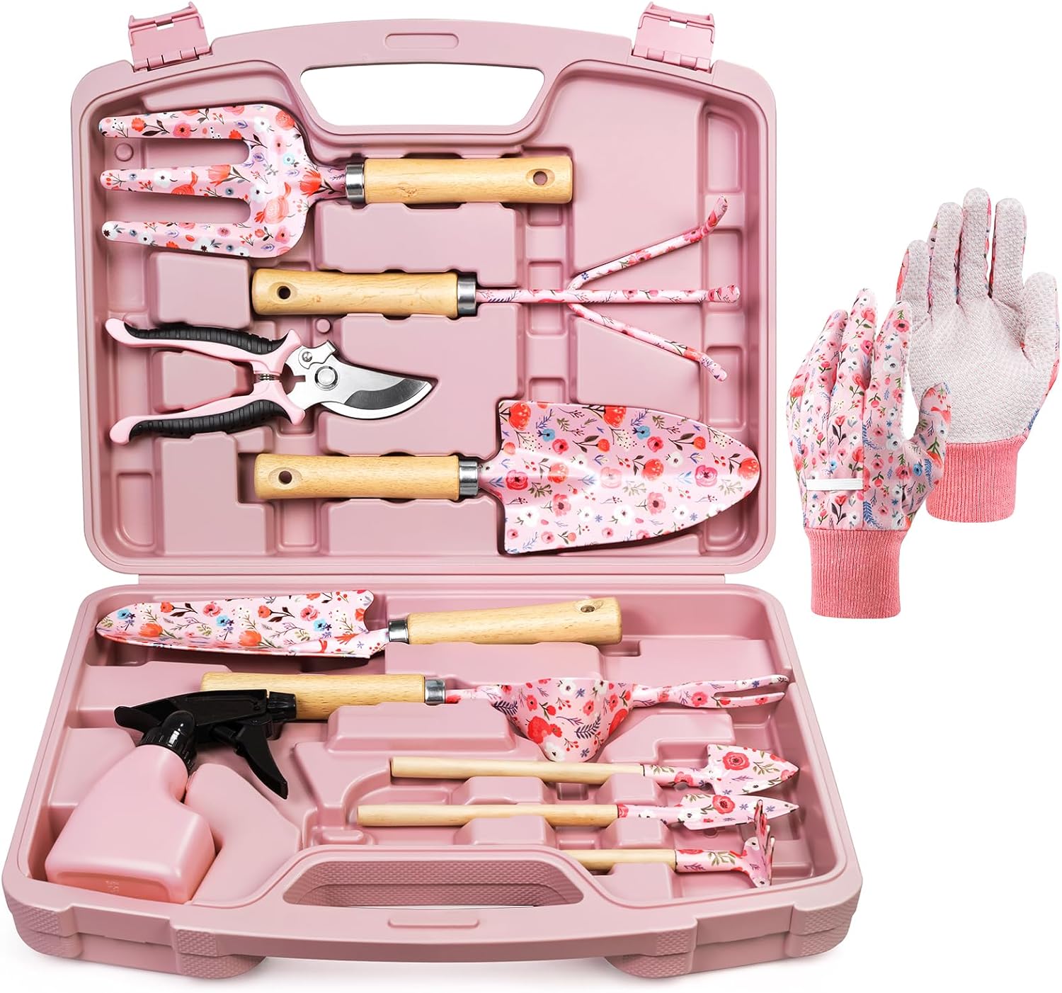 Grenebo 12-Piece Womens Gardening Tools Gift Set, Rust-Proof & Heavy-Duty Garden Tools with Durable Carrying Case, Fashionable & Thoughtful Gardening Gifts for Women&Men (Pink) - 1