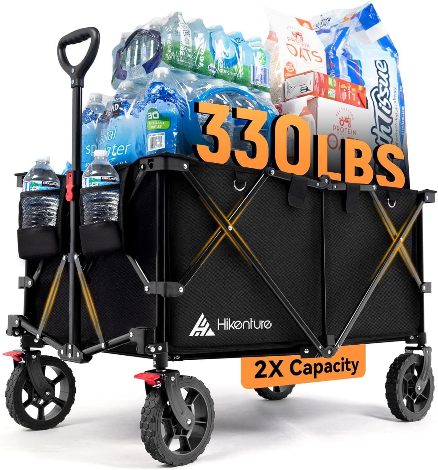 Hikenture Collapsible Wagon - 330LBS Capacity, Extra Large Foldable Wagon with All-Terrain Wheels, Utility Beach Cart for Outdoor Garden - 1