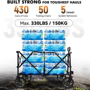 Hikenture Collapsible Wagon - 330LBS Capacity, Extra Large Foldable Wagon with All-Terrain Wheels, Utility Beach Cart for Outdoor Garden - 4