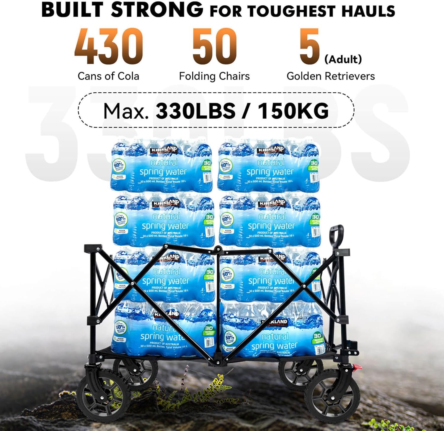 Hikenture Collapsible Wagon - 330LBS Capacity, Extra Large Foldable Wagon with All-Terrain Wheels, Utility Beach Cart for Outdoor Garden - 4