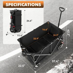 Hikenture Collapsible Wagon - 330LBS Capacity, Extra Large Foldable Wagon with All-Terrain Wheels, Utility Beach Cart for Outdoor Garden - 7