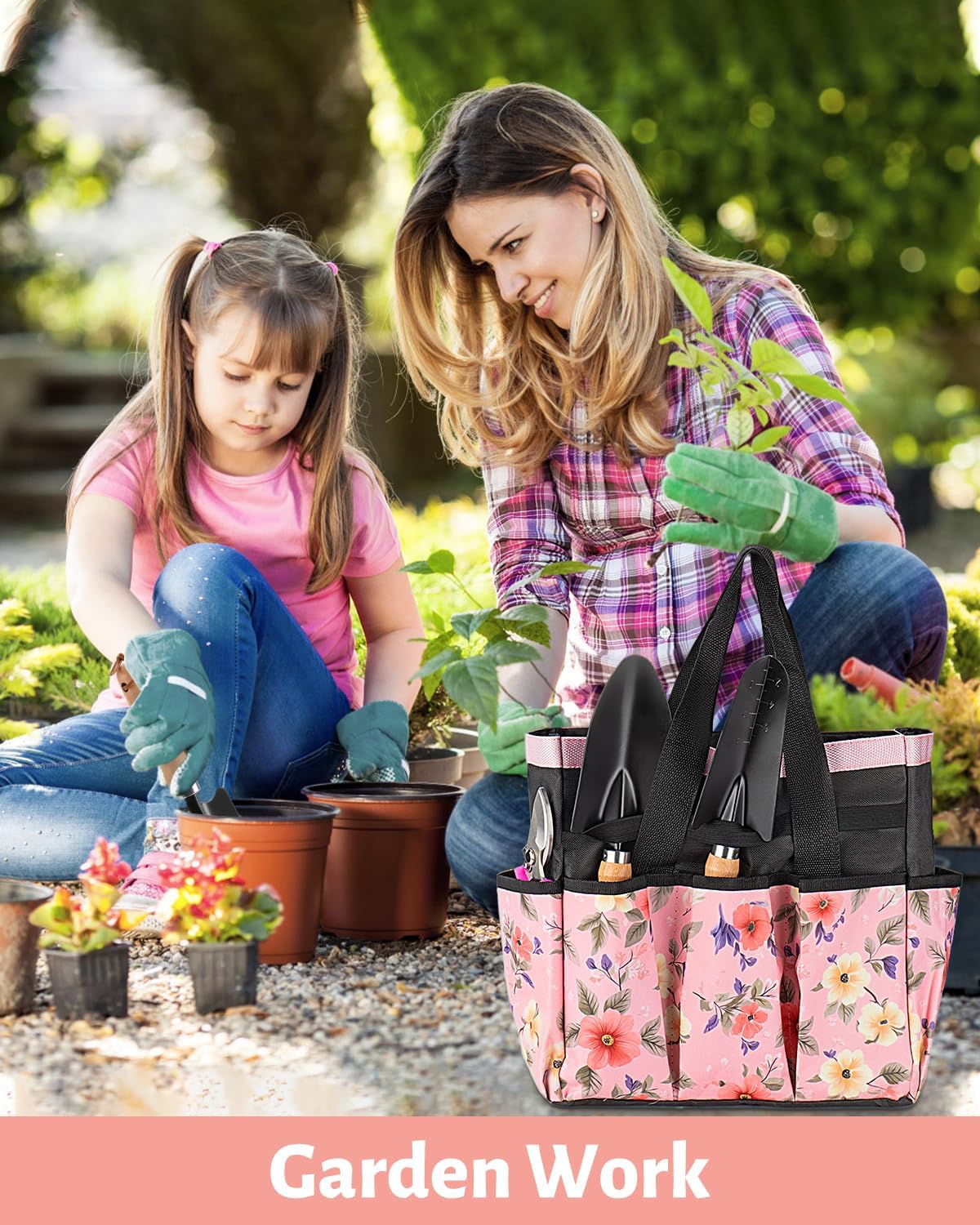 Pink Gardening Tools, Garden Tool Set for Women,5 Piece Womens Gardening Kit with Floral Garden Bag,Gifts for Wife (5-Piece Pink) - Image 2