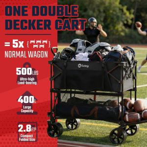 Sekey 500LBS Heavy Duty Double Decker Wagon with Extender, 400L Large Capacity Collapsible Garden Cart Fits 10x10 Canopy, All-Terrain Big Wheels with Brakes, Foldable Utility Wagon for Sports - 2