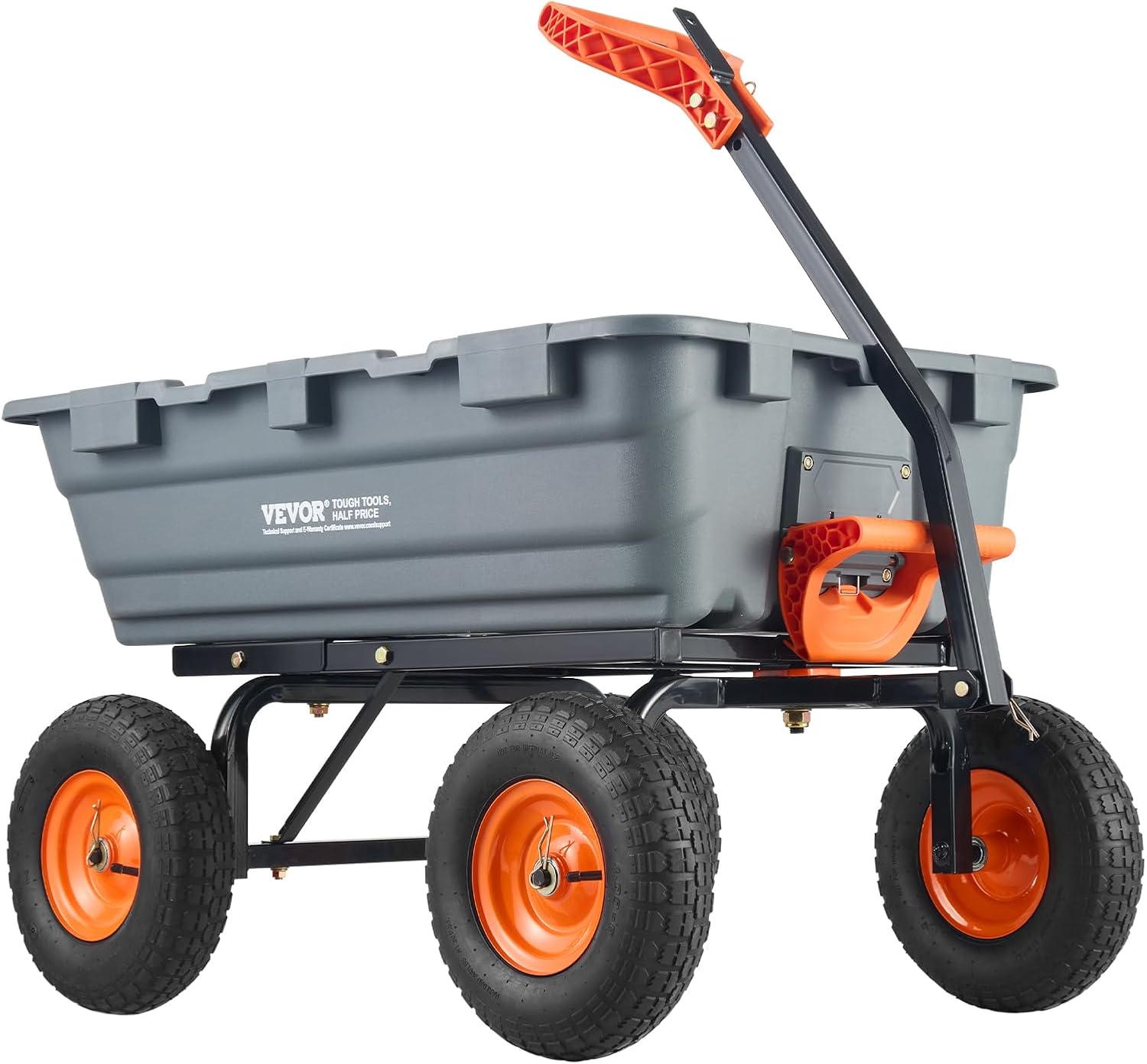 VEVOR 1200lbs 7Cu.Ft. Garden Dump Cart with 2-in-1 Convertible Handle and 13in All Terrain Wheels, Heavy Duty Poly Yard Dump Wagon Utility ATV Trailer Dump Cart Tow Behind - 1
