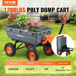 VEVOR 1200lbs 7Cu.Ft. Garden Dump Cart with 2-in-1 Convertible Handle and 13in All Terrain Wheels, Heavy Duty Poly Yard Dump Wagon Utility ATV Trailer Dump Cart Tow Behind - 2