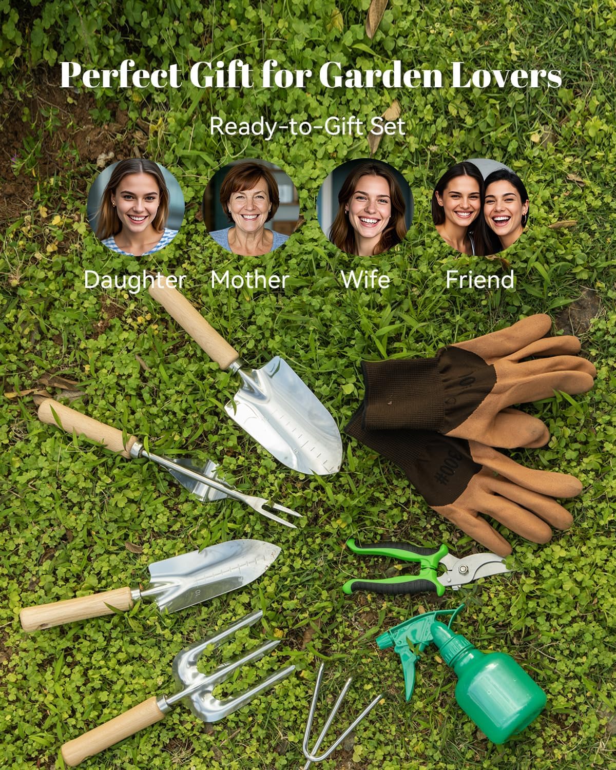 VerdantVibes 9-Piece Garden Tool Set - Heavy Duty Gardening Hand Tools with Ergonomic Non-Slip Grips, Rust-Resistant Shovel, Trowel, Rake, Pruner & Storage Bag - Ideal Gardening Gifts for Women - Image 8