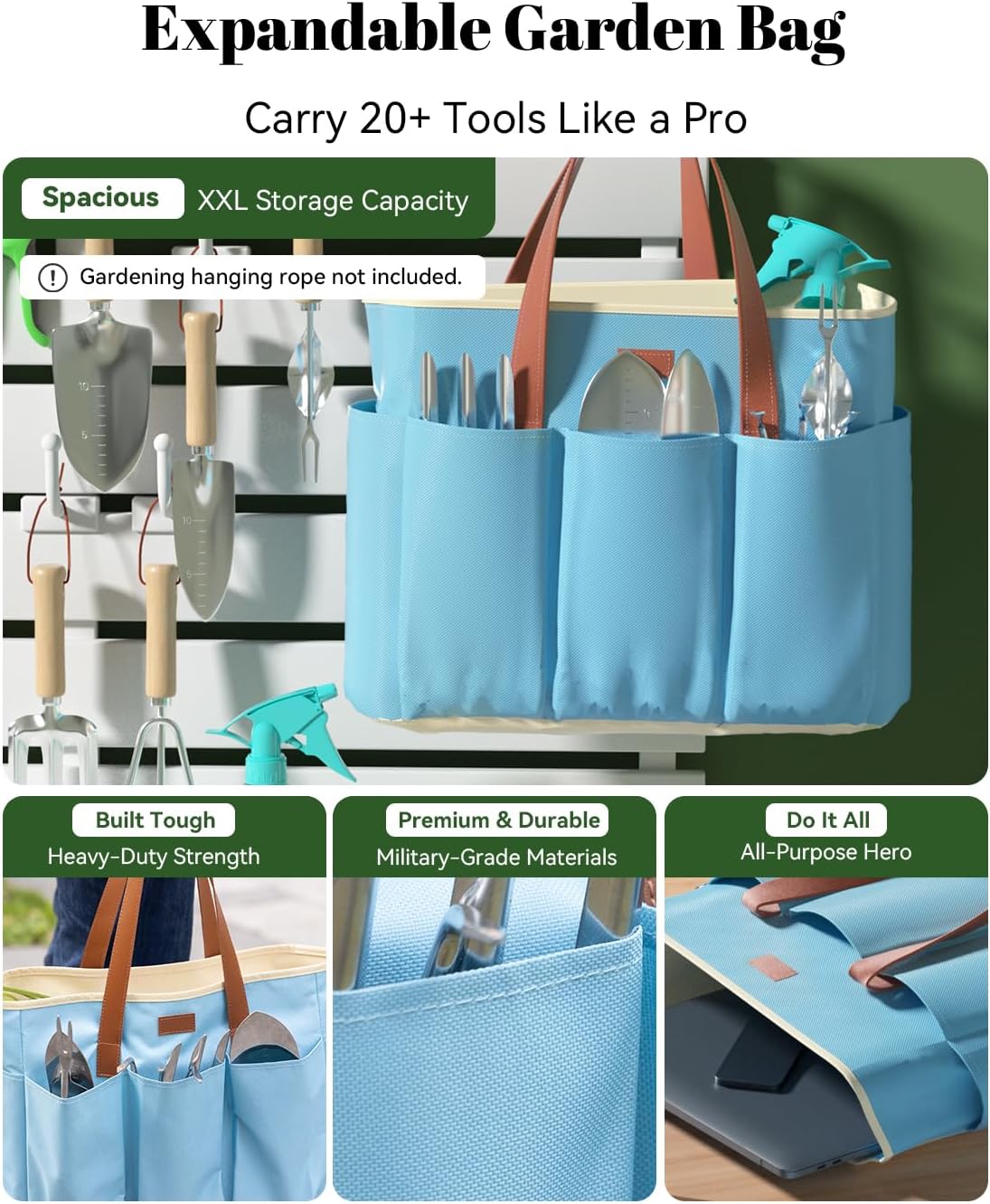 VerdantVibes 9-Piece Garden Tool Set - Heavy Duty Gardening Hand Tools with Ergonomic Non-Slip Grips, Rust-Resistant Shovel, Trowel, Rake, Pruner & Storage Bag - Ideal Gardening Gifts for Women - Image 6
