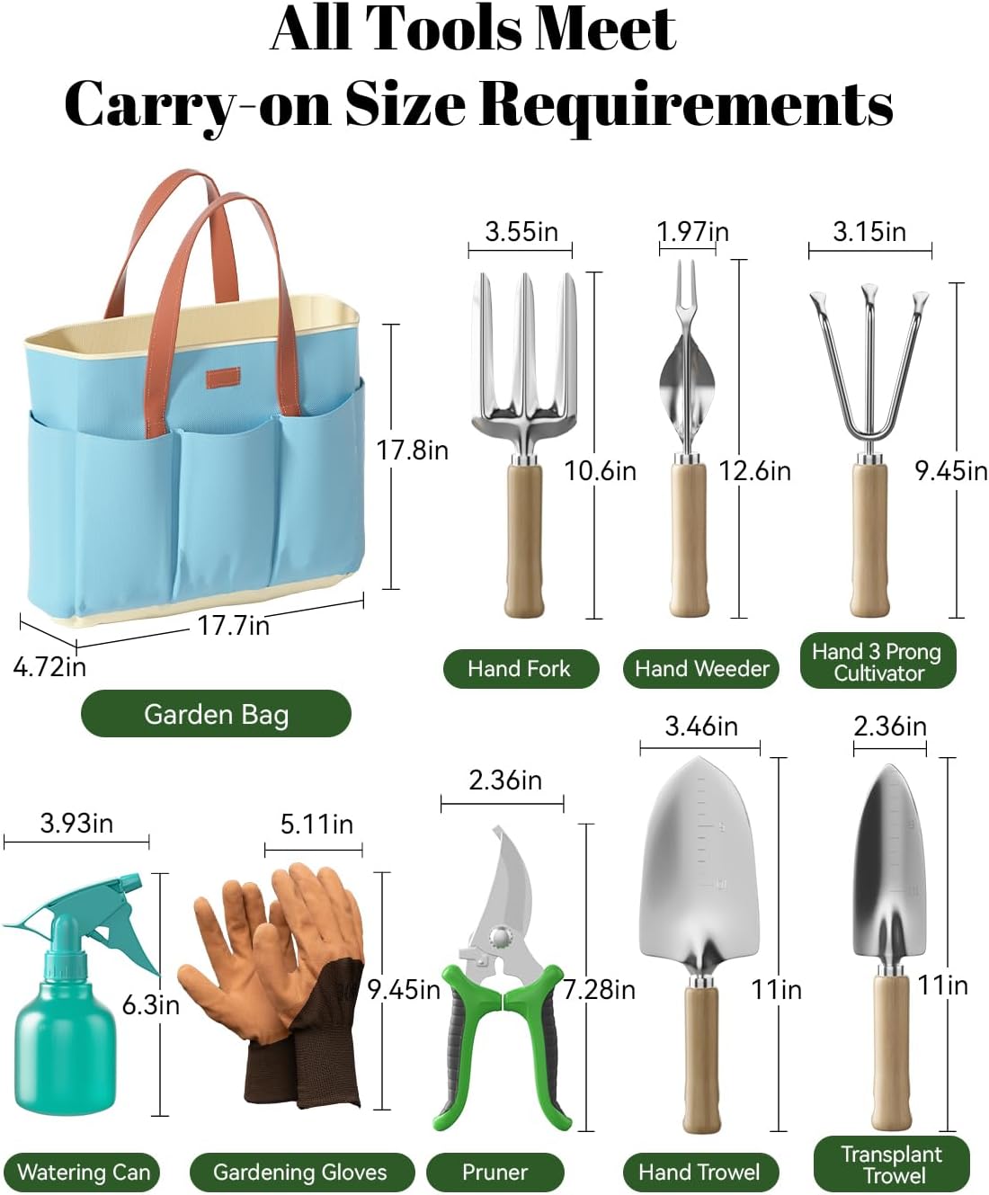 VerdantVibes 9-Piece Garden Tool Set - Heavy Duty Gardening Hand Tools with Ergonomic Non-Slip Grips, Rust-Resistant Shovel, Trowel, Rake, Pruner & Storage Bag - Ideal Gardening Gifts for Women - Image 5