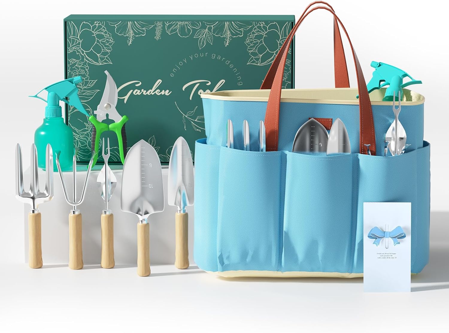 VerdantVibes 9-Piece Garden Tool Set - Heavy Duty Gardening Hand Tools with Ergonomic Non-Slip Grips, Rust-Resistant Shovel, Trowel, Rake, Pruner & Storage Bag - Ideal Gardening Gifts for Women - Image 2