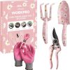WORKPRO Aluminum Garden Tool Set, 4PCS Heavy Duty Gardening Tools with Box Include Trowel, Rake, Pruner, Gloves, Pink, Garden Gifts-Pink Ribbon - 1