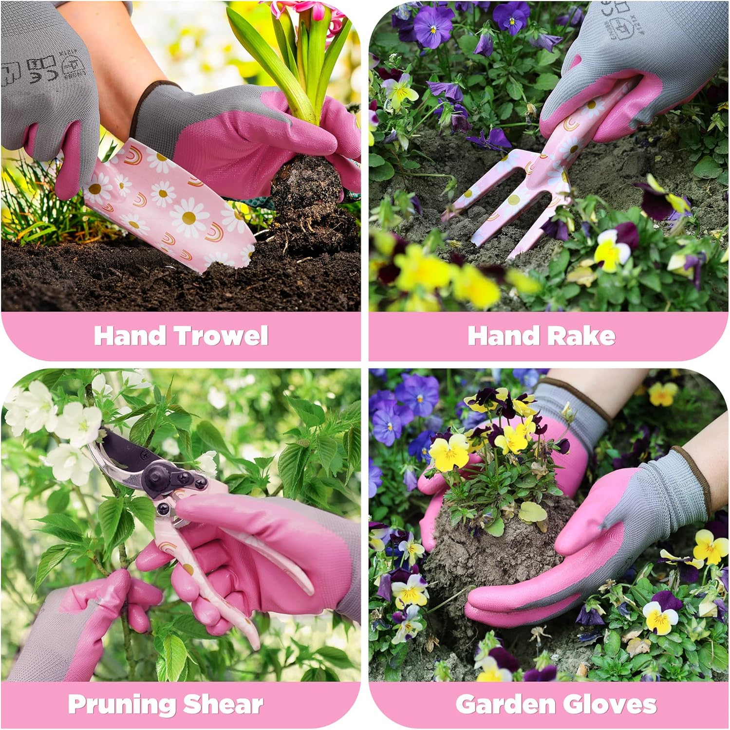 WORKPRO Aluminum Garden Tool Set, 4PCS Heavy Duty Gardening Tools with Box Include Trowel, Rake, Pruner, Gloves, Pink, Garden Gifts-Pink Ribbon - Image 7