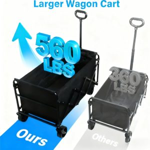 Wagons Carts Foldable, Beach Wagon with Brakes & All-Terrain Wheels 560LBS Capacity Collapsible Wagon for Trips, Outdoor Camping, Sports & Garden Use – Black - 3