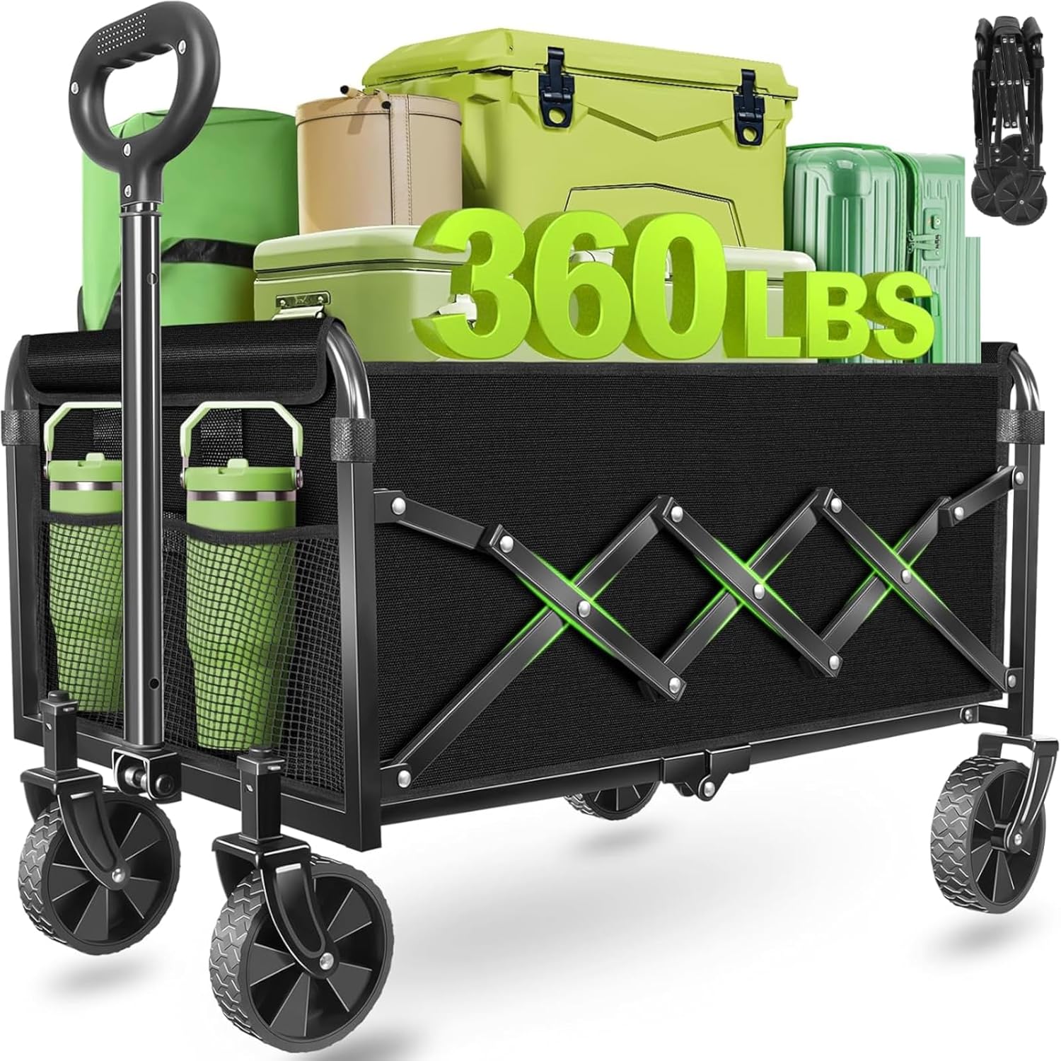 Wagons Carts Foldable - Collapsible Wagon Cart with Wheels – Folding Foldable Wagon Small Portable Lightweight for Sports, Camping, Storage, Travel, Shopping - 1