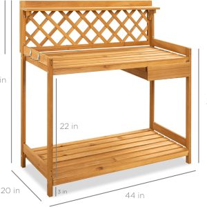 Alternative view of Best Choice Products Outdoor Garden Potting Bench, Wooden Workstation Table w/Cabinet Drawer, Open Shelf, Lower Storage, Lattice Back - Natural