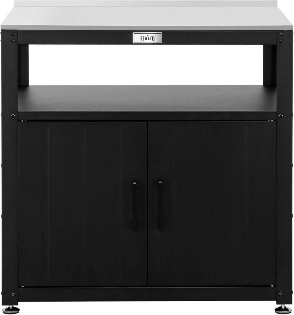 Feasto Outdoor Potting Bench with Storage, Stainless Steel Tabletop Garden Work Bench with Storage Cabinet & Removable Inner Shelf for Patio Lawn Outdoor Gardening - 1