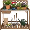 Ketive Garden Potting Bench with Metal Tabletop,Outdoor Potting Table Workstation Benches with Drawer-Storage Shelf，Fir Wood Potting Station Work Table with Open Shelf,Lattice Back (Brown) - 1