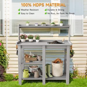 Alternative view of ONBRILL Potting Bench, Outdoor Potting Bench Table with Removable Sink, HDPS Potting Benches for Outside, Garden Table with Storage Shelves & 4 Side Hooks, No Rot, No Fade, No Break, 360lbs Capacity