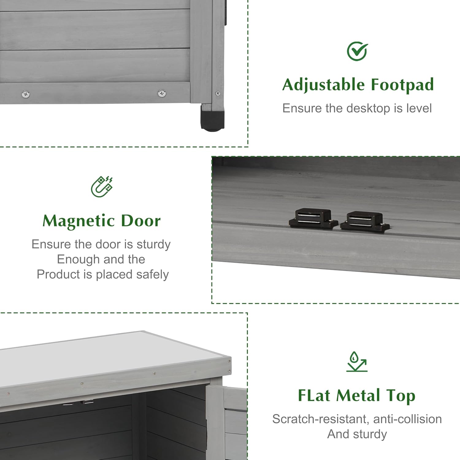 Outdoor Storage Cabinet & Potting Bench Table with Metal Top, Wooden Patio Furniture, Garden Workstation (Classic Grey, 36x31x17in) - Image 4