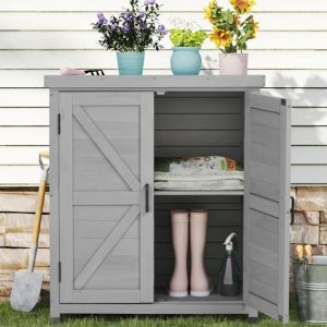 Alternative view of Outdoor Storage Cabinet & Potting Bench Table with Metal Top, Wooden Patio Furniture, Garden Workstation (Classic Grey, 36x31x17in)