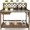 PetsCosset Garden Potting Benches & Tables,Outdoor Wooden Work Station W-Metal Table Top,Drawer,Large Bottom Shelf,Open Shelf Natural Wood-Natural Stained - 1