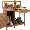 Potting Bench Table Work Bench with Storage Cabinet Outdoor Wooden Garden Workstation with Metal Tabletop-Drawer-Hooks-Open Shelf(41 LX 12.5 W X 49.2 H) - 1