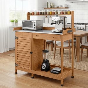 Alternative view of Potting Bench Table Work Bench with Storage Cabinet Outdoor Wooden Garden Workstation with Metal Tabletop/Drawer/Hooks/Open Shelf(41" LX 12.5" W X 49.2" H)