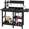 SERWALL Outdoor Potting Bench with Removeable Sink,Rot-Resistant HDPE Potting Table for Outside Gardening, All Weather Use - Black - 1