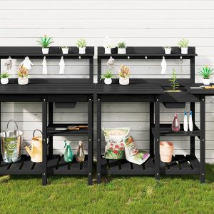 Alternative view of SERWALL Outdoor Potting Bench with Removeable Sink,Rot-Resistant HDPE Potting Table for Outside Gardening, All Weather Use - Black