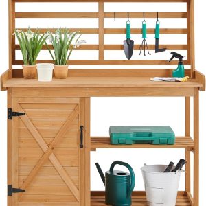 Yaheetech Outdoor Potting Bench, Large Horticulture Work Table Workstation with Storage Cabinet Shelf & Planting Working Console for Patio-Lawn-Garden - Wood - 1