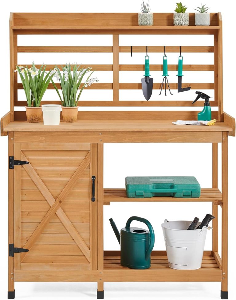 Yaheetech Outdoor Potting Bench, Large Horticulture Work Table Workstation with Storage Cabinet Shelf & Planting Working Console for Patio/Lawn/Garden – Wood